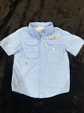 Boys Columbia PFG Boys 4T Fishing Shirt Light Blue Short Sleeve Top